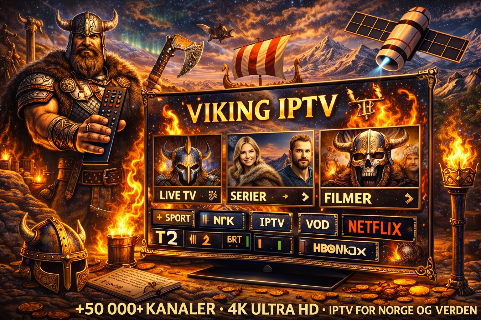 Viking IPTV 2026 — Se 50 000+ kanaler fra hele Norden og verden på Smart TV, mobil og nettbrett med iptv-no.com